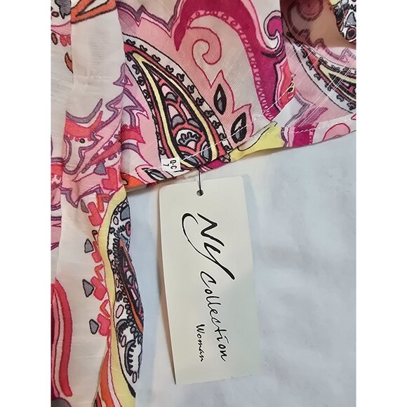 NY Collection Paisley Print Off-Shoulder Top Bell Sleeves Crochet Size 2X New - Picture 4 of 14